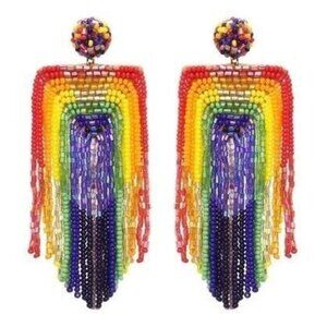 Anthropologie Deepa Gurnani Earrings Becka Rainbow Fringe Chandelier NEW